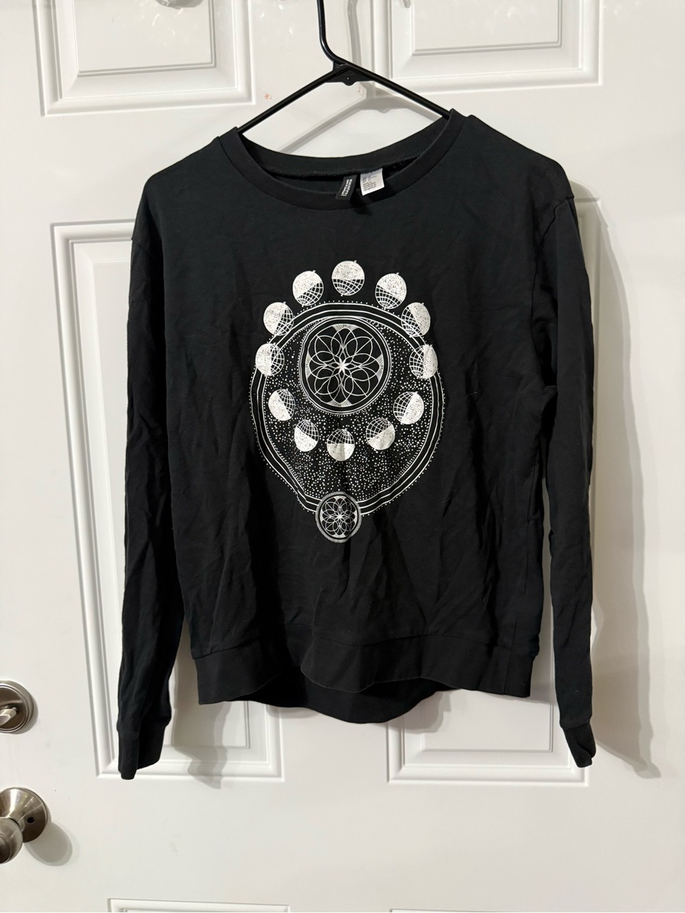H&M Black Long-Sleeve Sweatshirt with White Celestial Graphic